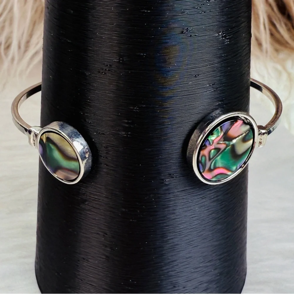 Silvertone Multicolor Abalone Shell cuff Bracelet